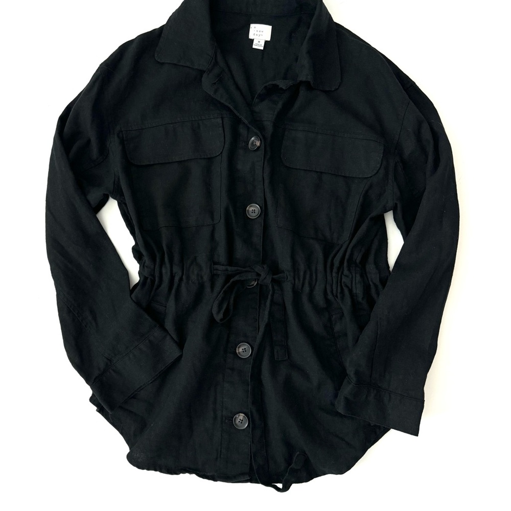 Linen Utility Jacket A New Day Black Button Front M